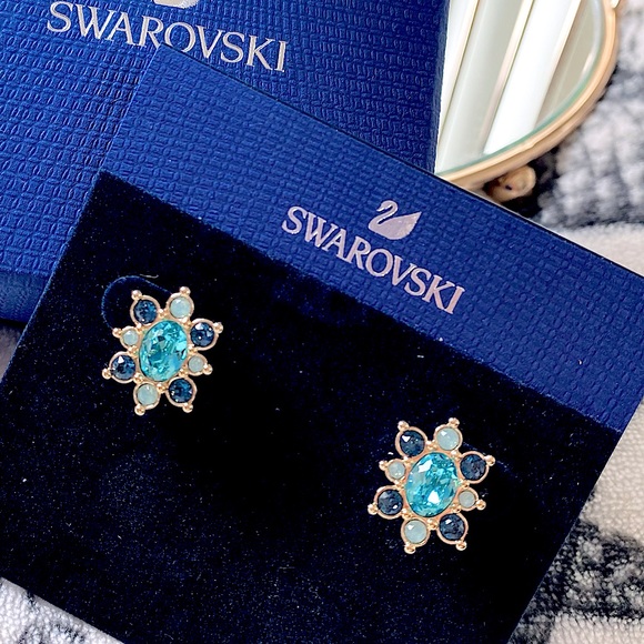 Swarovski “Lucky Goddess” Blue Crystal Stud Earrings - Picture 12 of 12